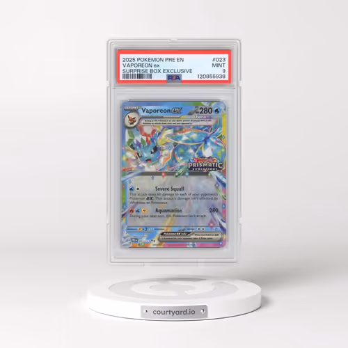 2025 Pokémon Pre EN-Prismatic Evolutions #023 Vaporeon EX - Holo Surprise Box Exclusive (PSA 9 MINT)