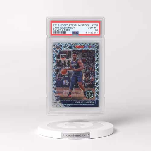 2019 Panini Hoops Premium Stock #258 Zion Williamson - Silver Laser (PSA 10 GEM MINT)