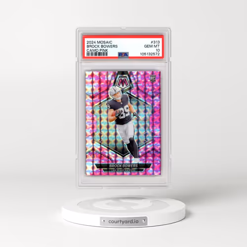 2024 Panini Mosaic #313 Brock Bowers - Camo Pink (PSA 10 GEM MINT)