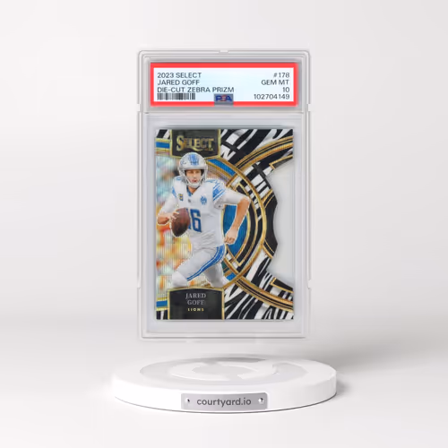 2023 Panini Select #178 Jared Goff - Die-Cut Zebra Prizm (PSA 10 GEM MINT)