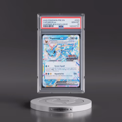 2025 Pokémon Pre EN-Prismatic Evolutions #023 Vaporeon EX - Holo Surprise Box Exclusive (PSA 10 GEM