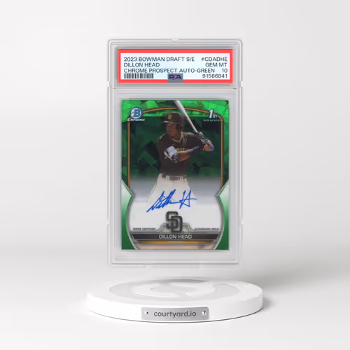 2023 Bowman Draft Sapphire Edition Chrome Prospect Autographs #CDADHE Dillon Head - Green (PSA 10 GEM MINT)