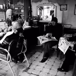 barber with neighbourhood pals