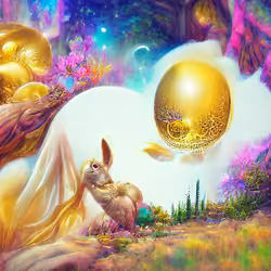 easter bunny with golden eggs