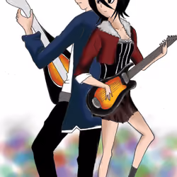 Rukia plays guitar with whom