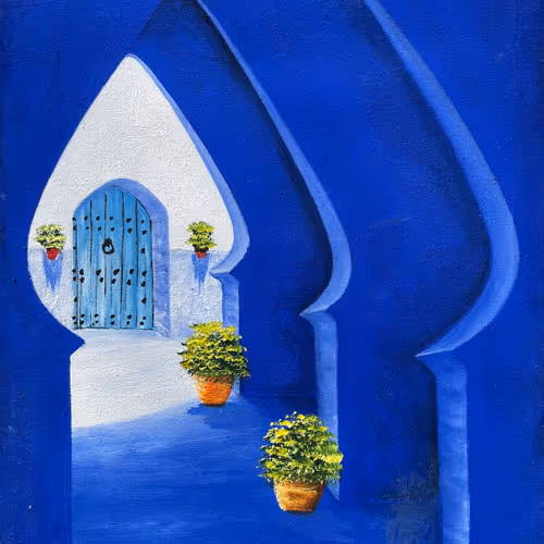 Muslim minaret silhouette in Chefchaouen