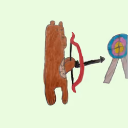 Grizzly bear playing archery