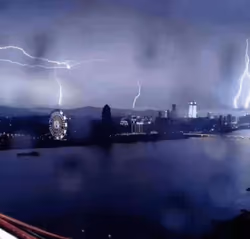 A city in thunder and lightning