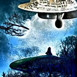 Flying Saucers in the forest at night