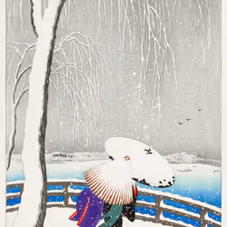 Ohara Koson - Two women in the snow on Yanagi
