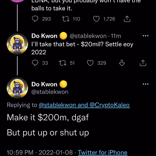 Do Kwon Betting $200m (January, 8th - 2022)