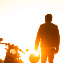 Biker with Sun backdrop