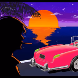 A person, a car, a sunset