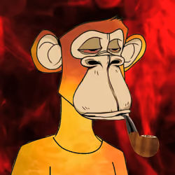 Natures ape #79 peach Ape on red smokey background 