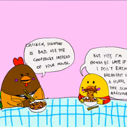 chicken having breakfast
