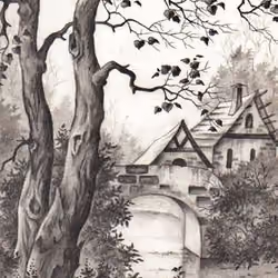 Russian landscape. pencil drawing