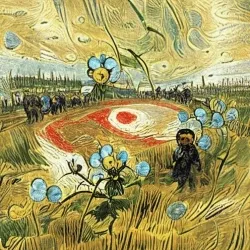 painting of a murakami flower field by van gogh_1050i