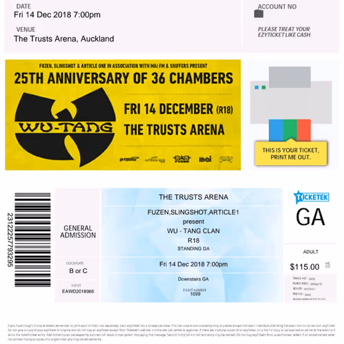 WU-TANG CLAN TICKET#1099