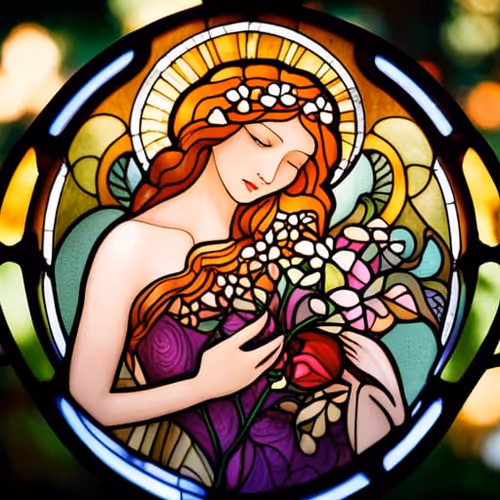 Stained Glass "Woman and Flowers