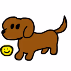 little dog with smiling ball