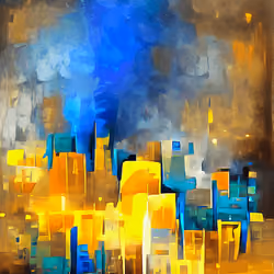 City Lights 11 Golden and Blue Abstract