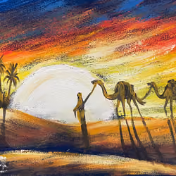 Desert caravan with camels