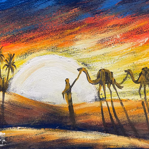 Desert caravan with camels
