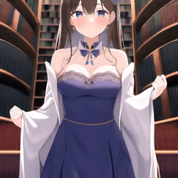 robe girl in library