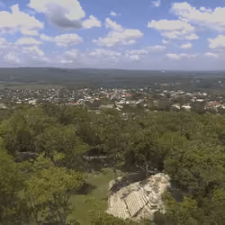 Belize Cahal Pech Maya Temple fly by