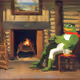 Pepe waiting at the fireplace