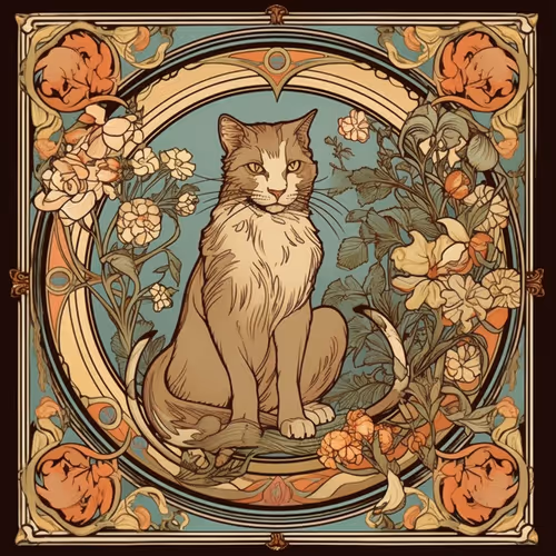 Alfons Mucha style cat collection
