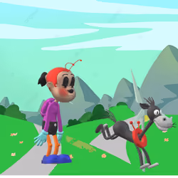 unhappy boy and donkey on a ride