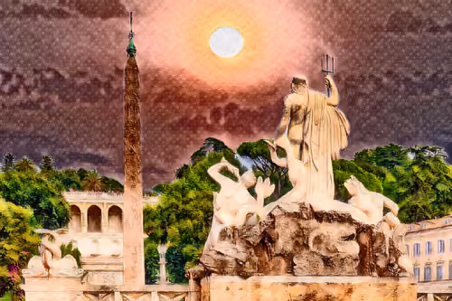 Piazza del Popolo & Santa Maria del Popolo, Rome,  Italy Europe Watercolor Painting