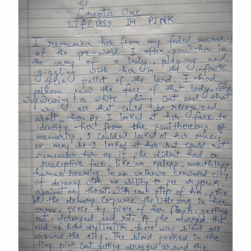 "LIFELESS IN PINK" - Original first page of chapter one of "FRAGMENTED LIFE"