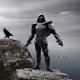 Big evil knight of darkness on top of a cliff with a falcon on his hand