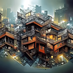 Kowloon Walled City at night