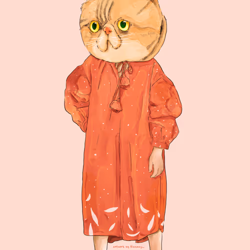 orange cat with peach dress 