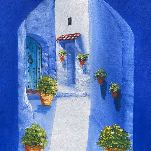 Blue narrow street in Chefchaouen