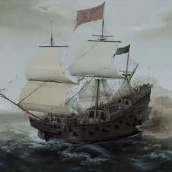 Spanish galleon firing its cannons