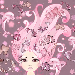 Pink woman pink fishes