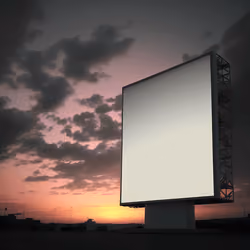 Blank billboard on the background of the setting sun
