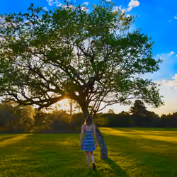 Woman heading towards the sunset