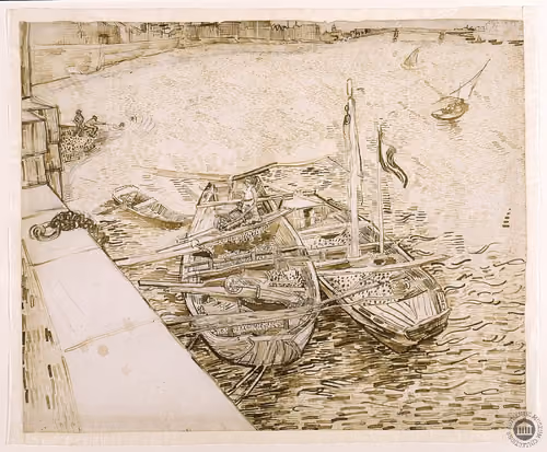 Bateaux de sable à quai (Sand Barges Moored at the Quay), Arles 1960-232-1