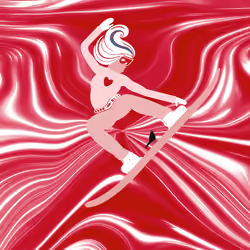 Big Air Red Heart White Hair Woman Snowboarder