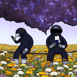 Two lonely raven astronauts