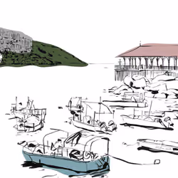 Hong Kong Sai Kung Pier Seaside Illustration Chinese Scenery