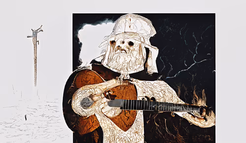 A Viking that plays guitar in hell