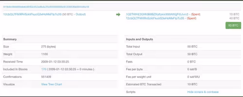 Satoshi's first blockchain transaction 