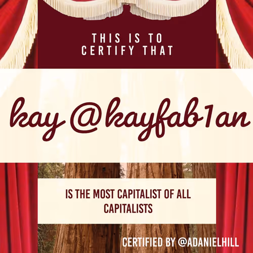 Certificate of the most capitalist of all capitalists