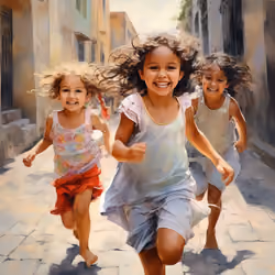 Children playing in the streets of a small Colombian town.